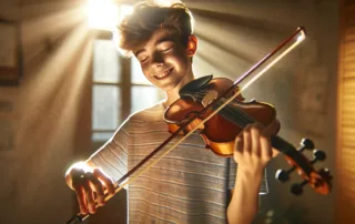 Home school student playing a violin