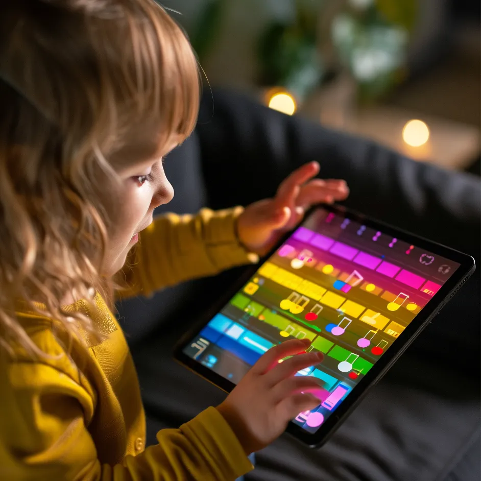 learning music with an app on a tablet, homeschool music curriculum