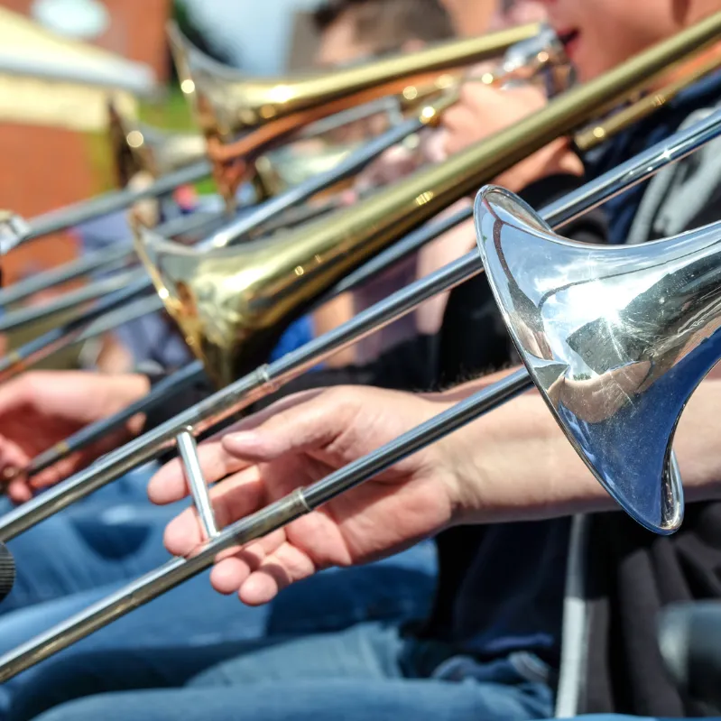 Trombone playing showing the slides